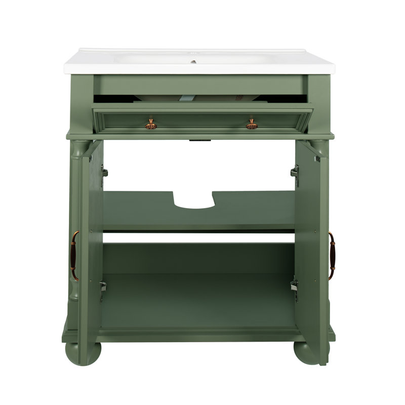 Meuble-lavabo rétro 28 "avec lavabo, Vert