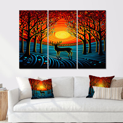 Christmas Deer In Winter Forest Sunset - Deer Animal Wall Art Set