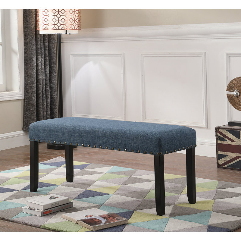 Fabric Dining Bench With Nailhead Trim, Blue, Blue