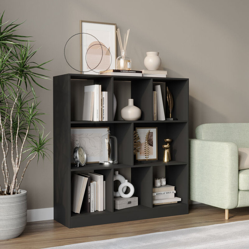 Sriyah 95 cm H x 89 cm W Solid Wood Bookcase, Black