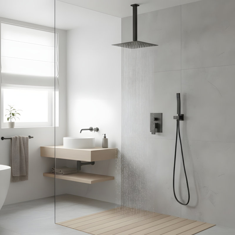 16 Inch Ceiling-Mounted Square Shower System and Handheld Showerhead Set