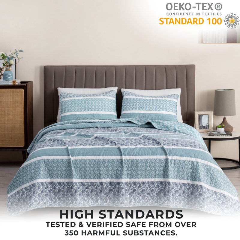 Twin Blue Microfiber Reversible Quilt Set with Shams