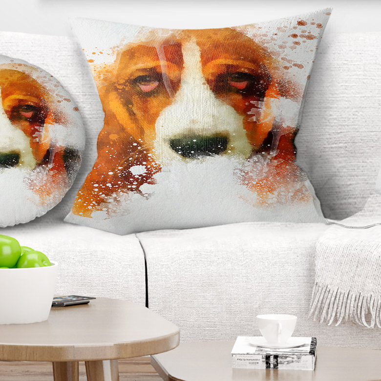 Portrait de chien brun sobre - coussin imprimé animal, 18 po x 18 po, Coussin décoratif