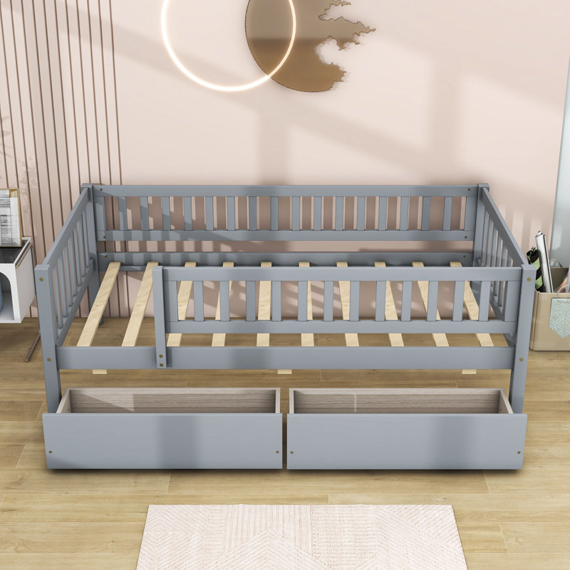 Wood Daybed with Two Drawers, Gray, Twin