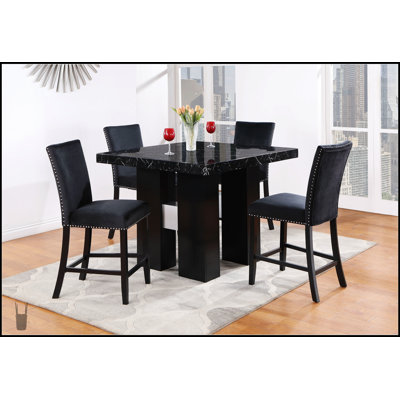 Ensemble de table de bar et de tabourets MIKHA NOIR, durable et élégant pour les cuisines modernes et les espaces de divertissement