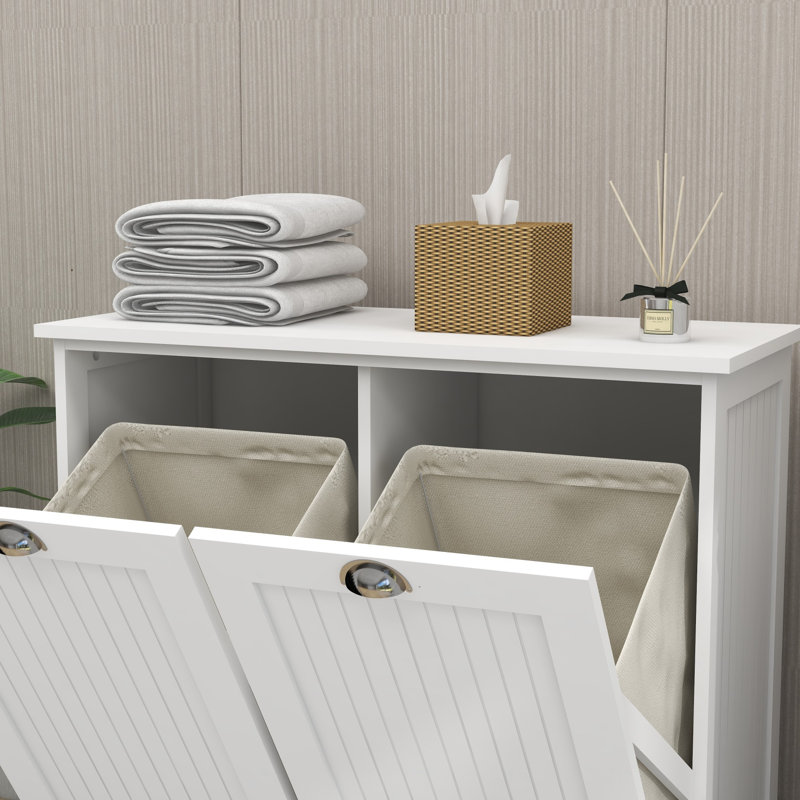 Compartment Tilt-Out Laundry Sorter Cabinet, White