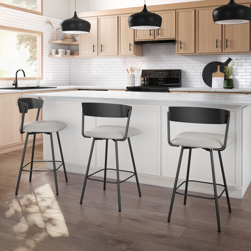 Analeesa Swivel Counter & Bar Stool, Polyester-Light Gray, Counter Stool (25.88" Seat Height)