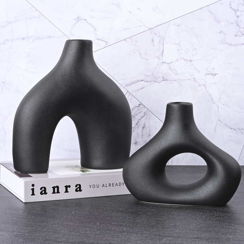 Froemming 2 Piece Handmade Ceramic Table Vase Décor Vase, Black