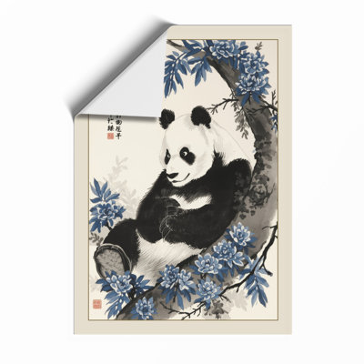 Panda in Bloom Japandi - Framed Print
