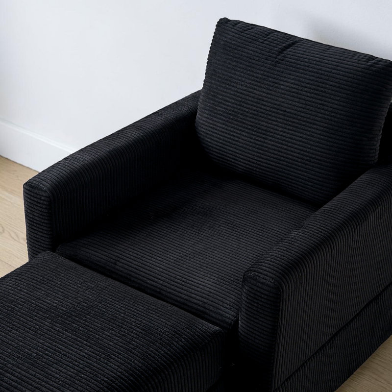 Ensemble de chaise longue, fauteuil modulaire et repose-pieds rembourrés en velours côtelé l 55 po, Noir