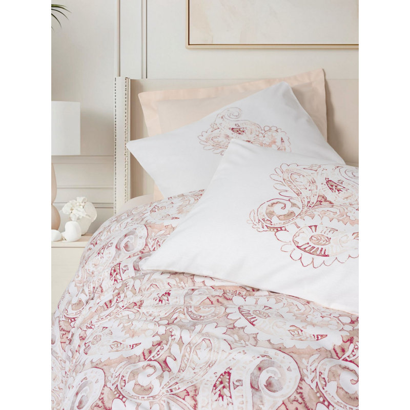 Premium Ranforce Quilt Cover Set, Salmon Color, 94.5 x 86.6 inches | 100% Cotton, 145 Thread Count | Includes 2 Pillowcases (23.6 x 23.6 inches) | Machine Washable, Elegant Pigment Printing, Button Closure Design