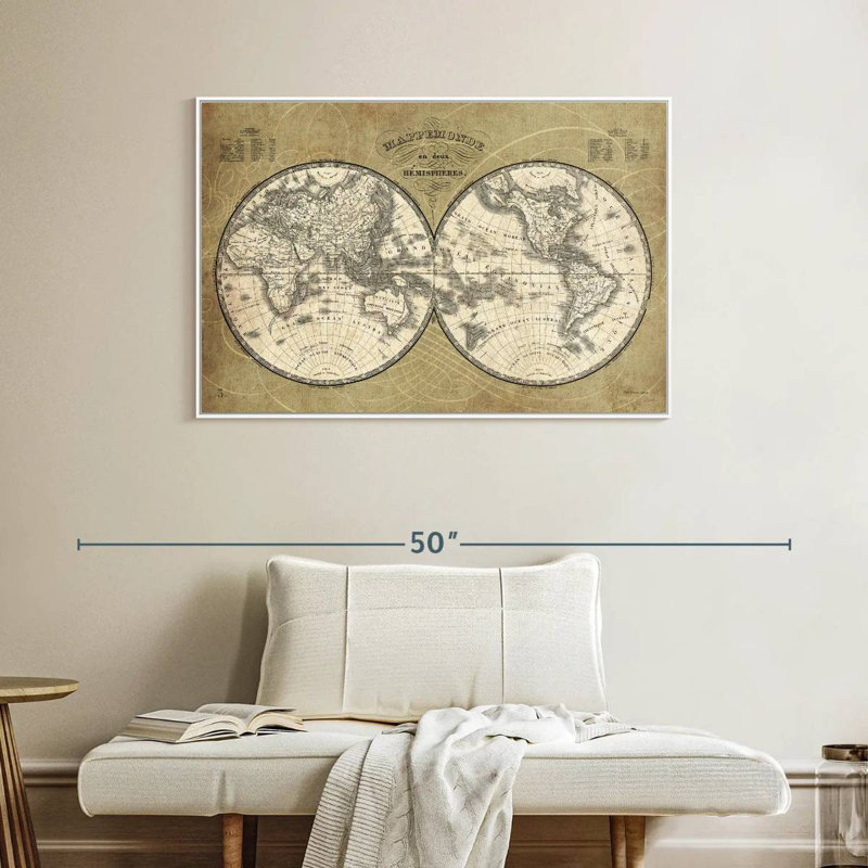 Carte du monde français I, Cadre flottant blanc, 43 po x 29 po