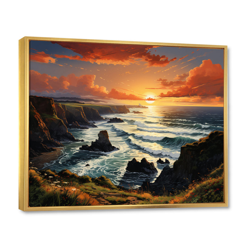 Irlande, coucher de soleil sur le Connemara I, H 24 po x l 32 po x P 1 po, Cadre flottant doré