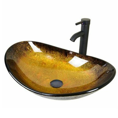 Wade Logan® Beyo 13.8'' Tempered Glass Oval Bathroom Sink with Faucet