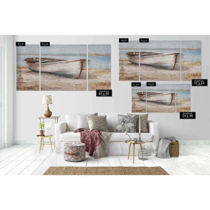 «A Premium Embellished Whitewashed Boat», reproduction d'impression sur toile tendue, H 40 po x l 80 po x P 1,5 po