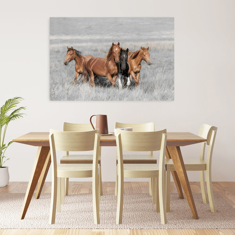Wild Horse Family Serene Abstract Contemporary Horse Landscape Nature Wall Art Print 1 Piece Wrapped Canvas Wall Art