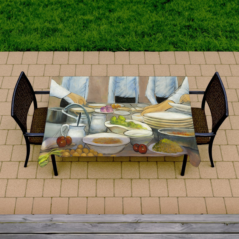 Contemporary Blue Figurative Tablecloth - Cook Chefs at Work