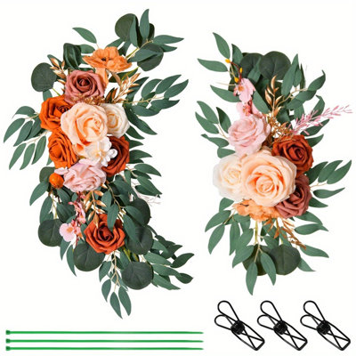 2Pcs Artificielle mariage arche fleur bienvenue fleur rangée linteau fleur marque d'eau fausse fleur pour la fête de mariage café hôtel décoration