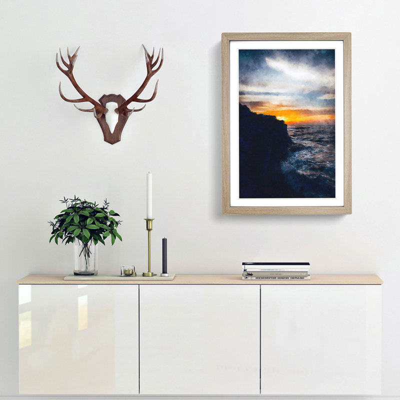 Sunlight over the Cliff - Picture Frame Painting Print, 33cm H x 24cm W x 2cm D, Oak Framed