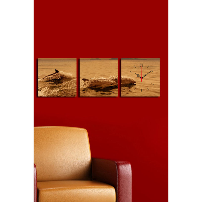 Ensemble de 3 horloges murales élégantes en toile, 35,4 x 11,0 pouces | 100% toile de suède avec cadre 100% bois, épaisseur: 1,2 po | Décoration élégante pour le salon, la chambre à coucher et le bureau