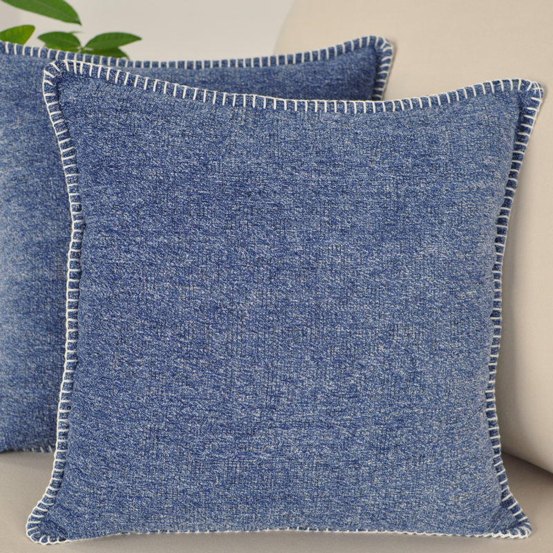 Housses de coussin en chenille douce avec bord cousu, Blanc, crème, 26 po x 26 po, Avec inserts en polyfill