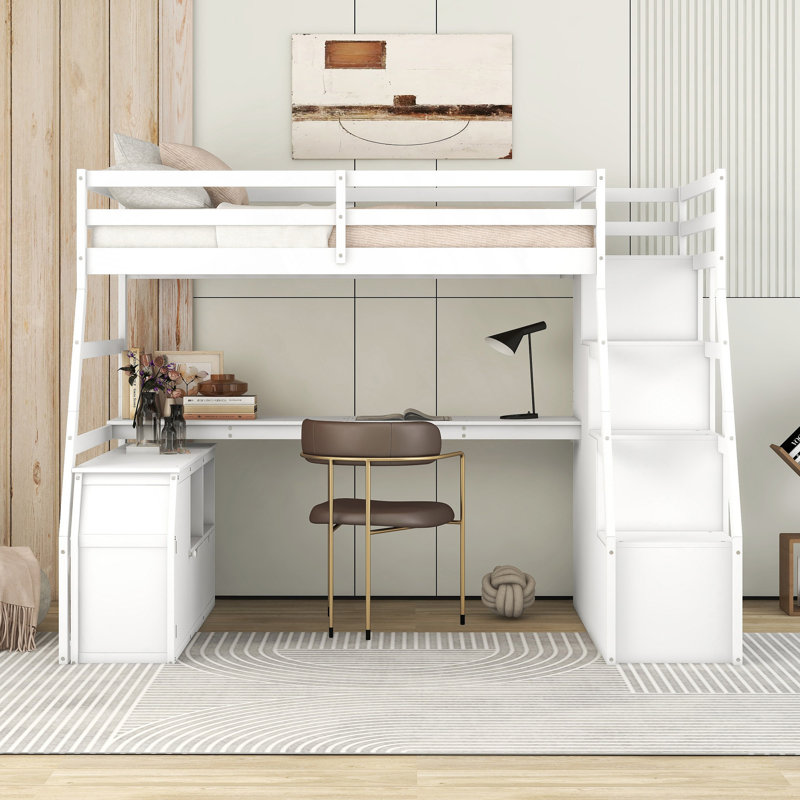 Lit mezzanine simple avec bureau intégré, Blanc