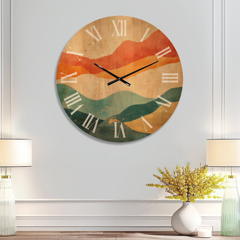 Horizon des dunes du désert - Horloge murale surdimensionnée en bois de style bohème, Médium