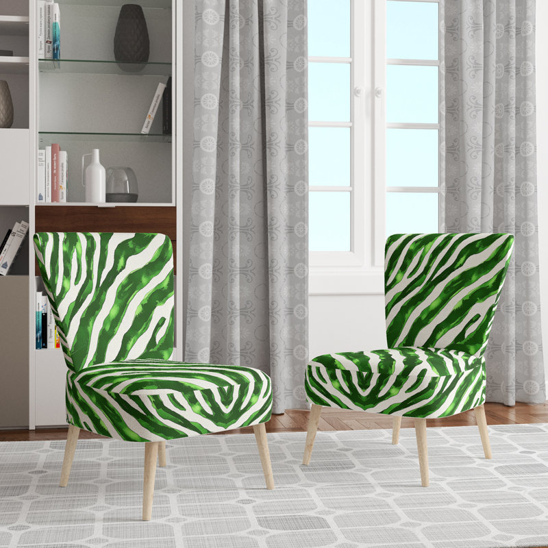 Chaise d'appoint Zebra Striped - Velours, Vert foncé / blanc