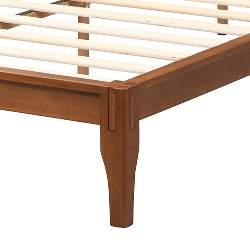 Mid-Century Modern Bamboo Platform Bed - No Box Spring Needed, Wood Slat Metal Support, Easy Assembly, Queen, Brown