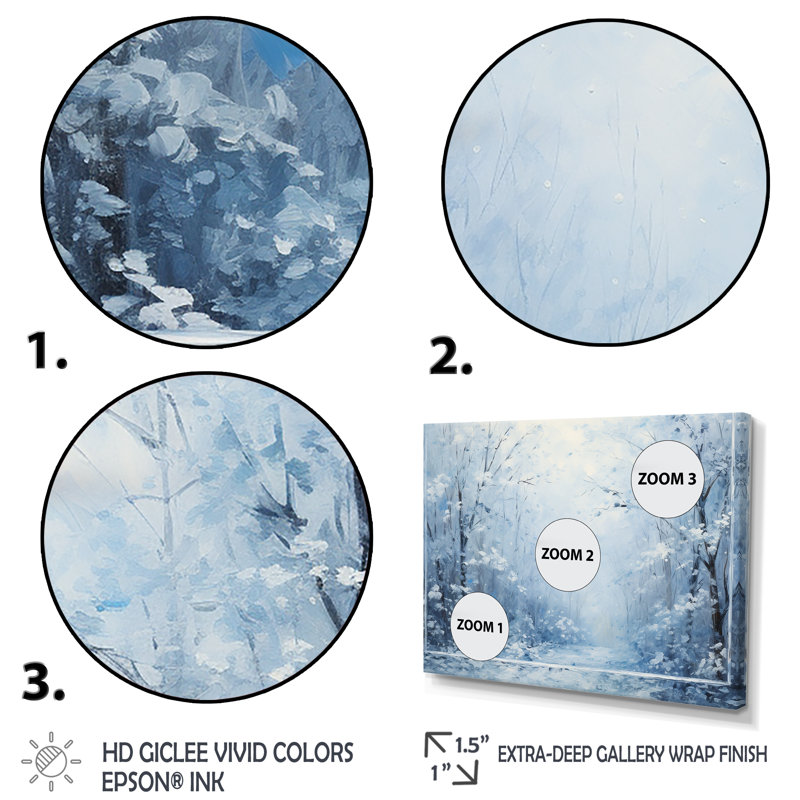 Paysage d'hiver «Snowfall forest I», art mural encadré paysage d'hiver, Cadre flottant brun, H 16 po x l 32 po x P 1 po