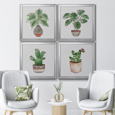 Boho Greenery I - ensemble de 4 reproductions d'art sur toile