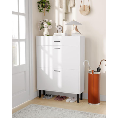 3-Tier Shoe Storage Cabinet w/ 2 Flip Drawers, Freestanding Entryway Organizer w/Adjustable Shelves, Hidden Shoe Rack