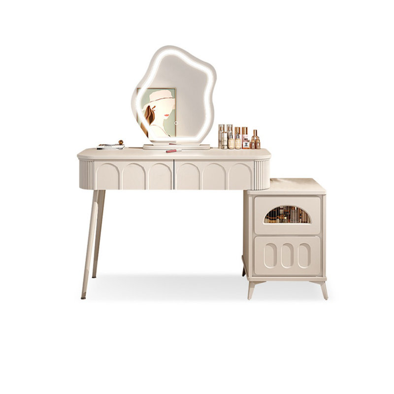 Coiffeuse avec miroir lumineux, 4 tiroirs, prise de courant