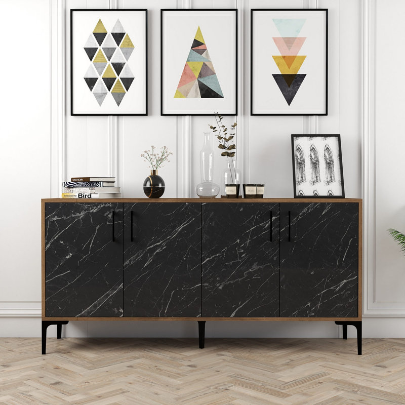 Console Jerin, Marbre noir / noyer, Noyer