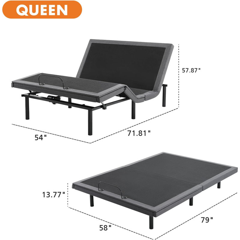 Bloxom Adjustable Bed Frame with Wireless Remote, Electric Bed, Zero Gravity Bed Base, Queen