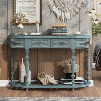 Console incurvée moderne et contemporaine de 132 cm (52 ​​po) avec 4 tiroirs et 1 tablette, idéale pour une entrée, un corridor ou un salon.