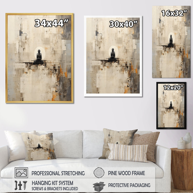 Abstrait bleu et blanc Yoga Mediation III - impressions sur toile de yoga, Cadre naturel flottant, H 32 po x l 24 po
