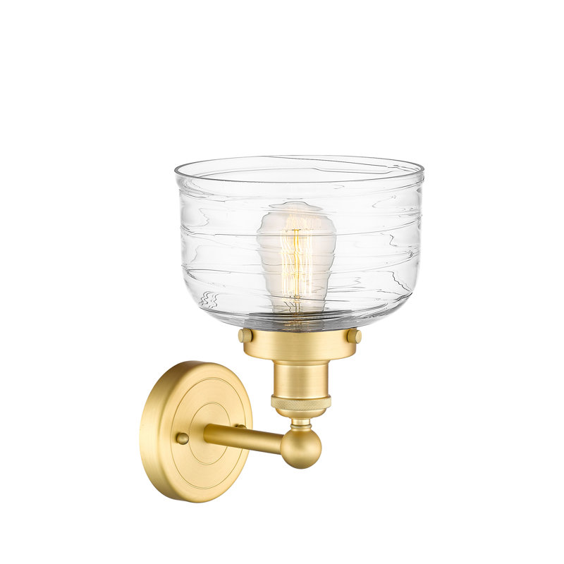 Cetronia Armed Sconce, Clear Deco Swirl, Satin Gold