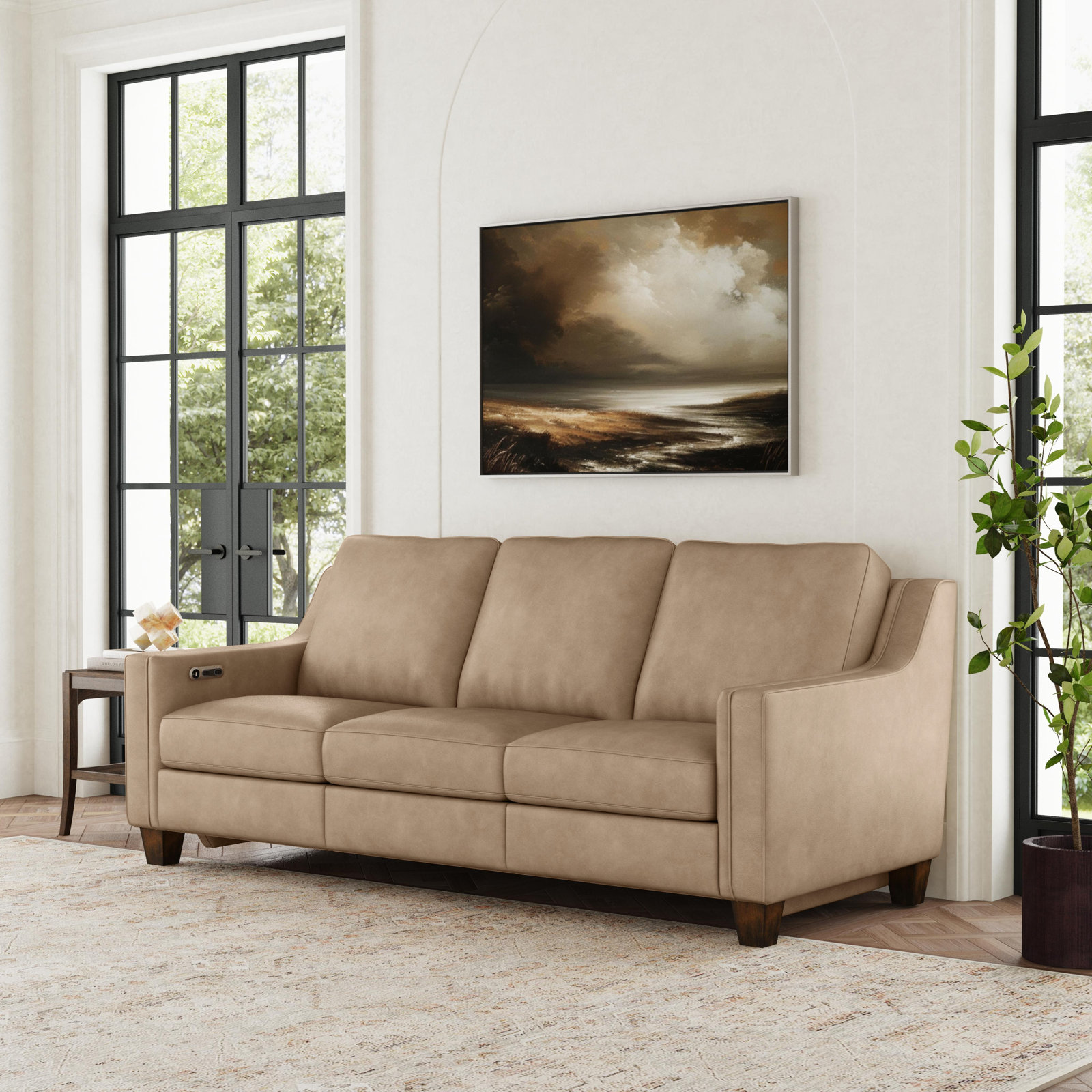 Finnegan 3-Piece Leather Reclining Living Room Set, Beige
