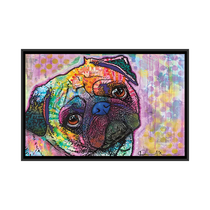 Pug Love - impression sur toile tendue, H 18 po x l 26 po x P 1,5 po, Toile avec cadre flottant noir