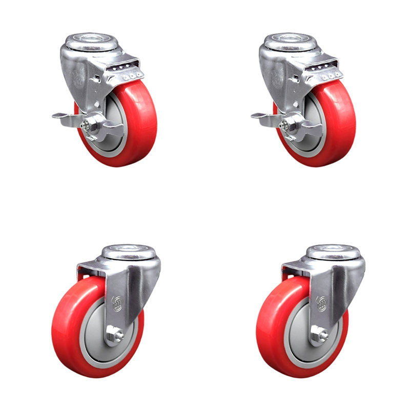 Ensemble de 4 roulettes en polyuréthane, Rouge