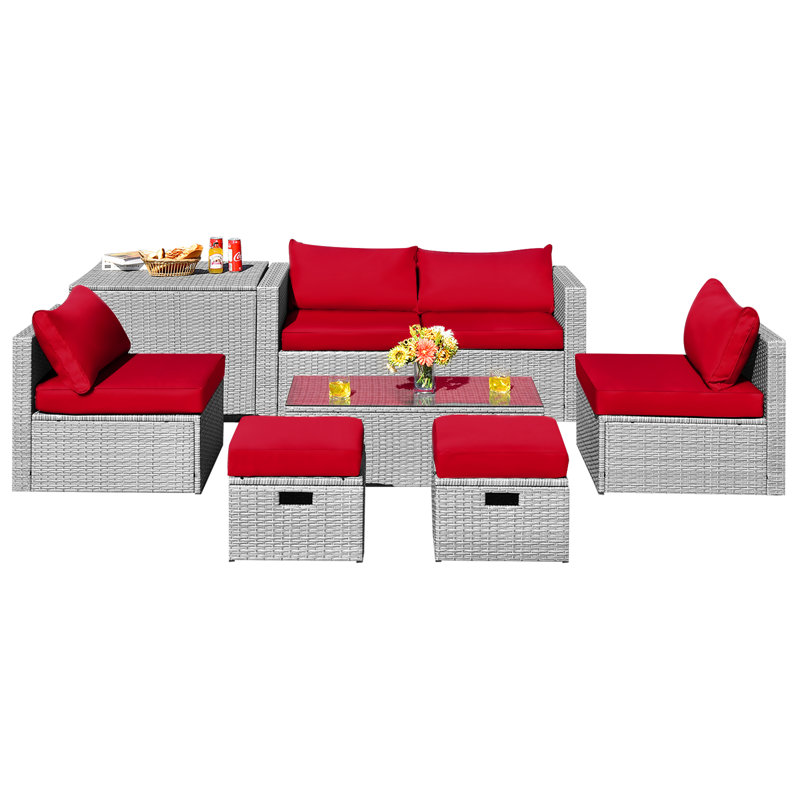 Ensemble de conversation avec canapé et coussins 8 pièces Aleshka, Gris, Rouge