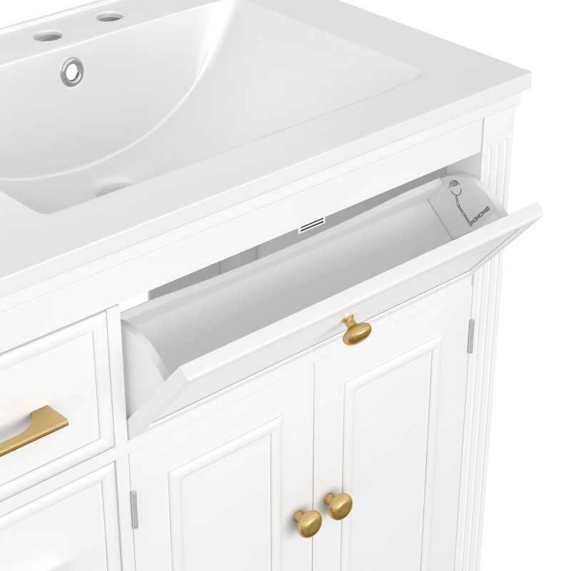 Meuble-lavabo simple 36 po avec comptoir en céramique, Blanc