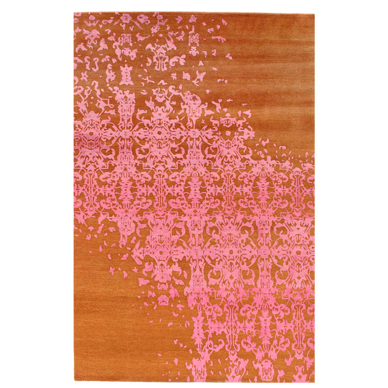 Tapis unique rouille / rose noué à la main de 6 pi x 9 pi Pares