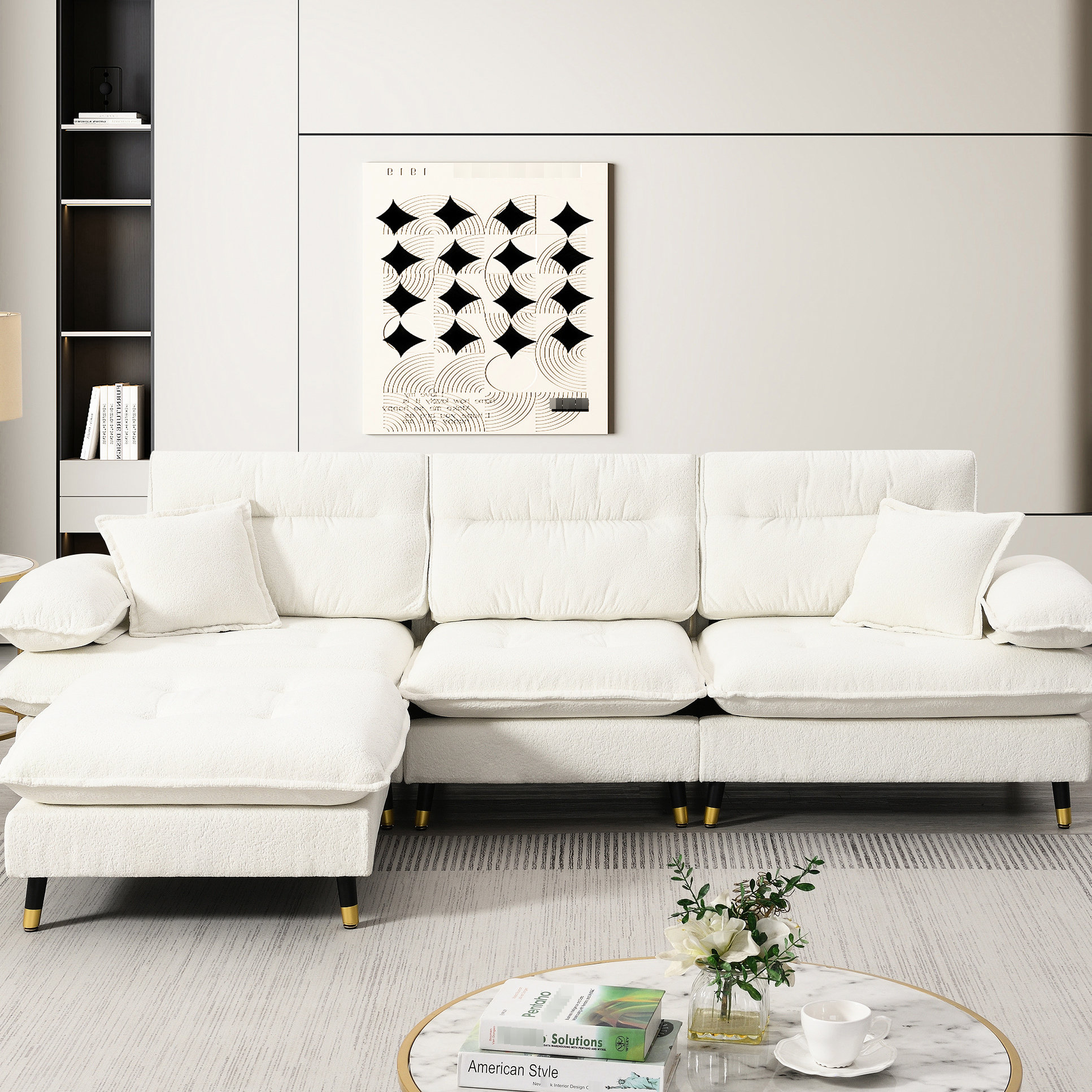 Latitude Run® 4 Seat L Shaped Sectional, Chenille Material, Two-tone ...