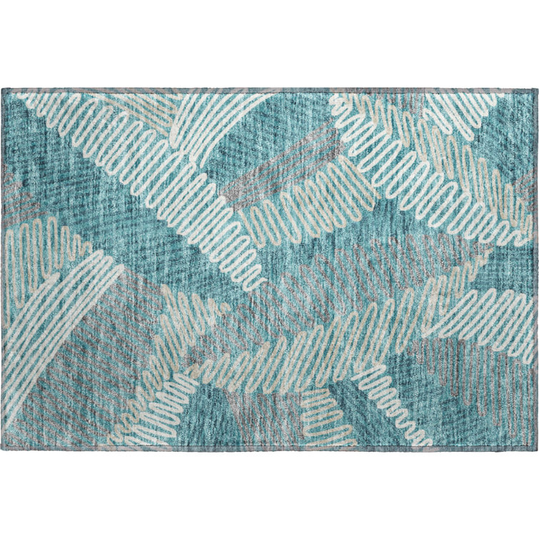 Premium Machine Washable Prisco Teal Rug