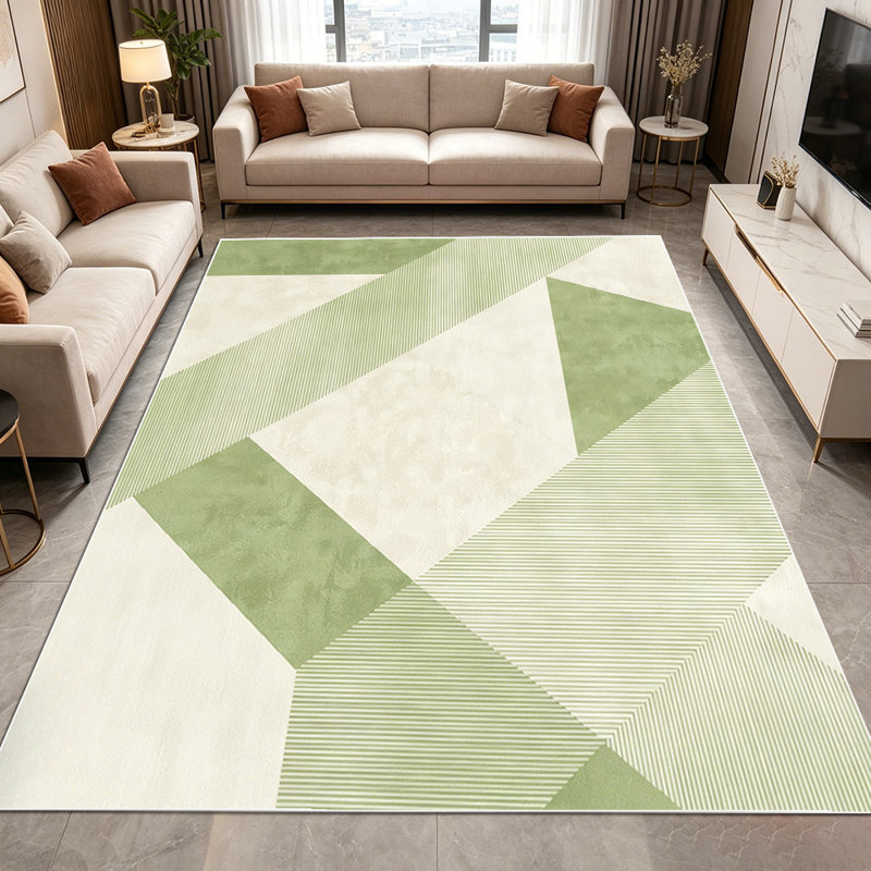 1PC Sage Green Geometric Patchwork Striped area rugs for Living Room, Soft and Comfortable, Suitable for all seasons, easy-to-maintain, machine washable Indoor floor mat, Under Table Farmhouse suitable for dining table, bedroom, entryway, kitchen,