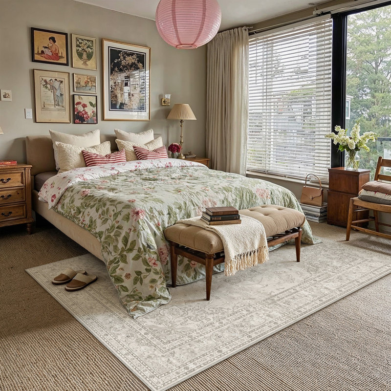 Tapis Selra Vintage à médaillon vieilli, lavable et doté d'un envers antidérapant, Rectangle 6 pi x 9 pi