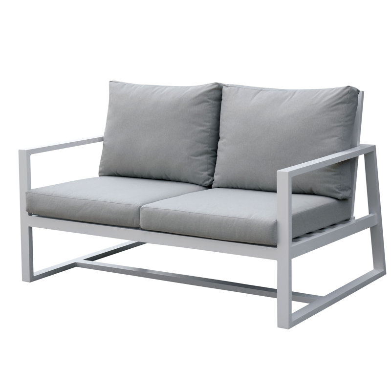 Jamahl 55.13" Wide Outdoor Loveseat with Cushions, Beige
