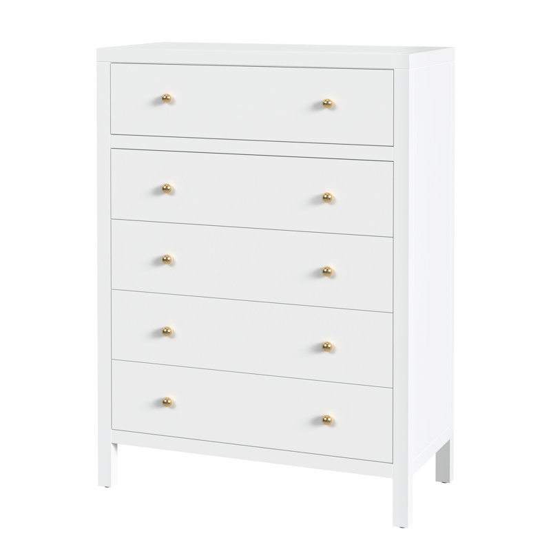Commode 5 tiroirs Celine, Blanc lisse